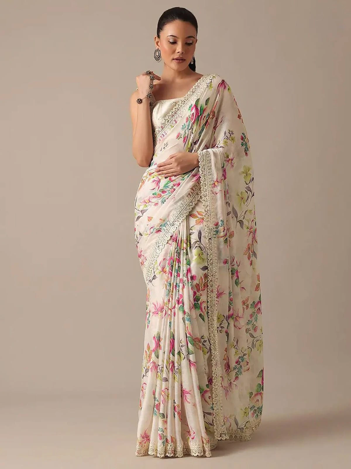 Vardan Ethnic Light Colour Leaf Georgette Wholesale Flower Print Saree Catalog — Wholesale Sarees, MPA wholesale from Surat — Photo 2
